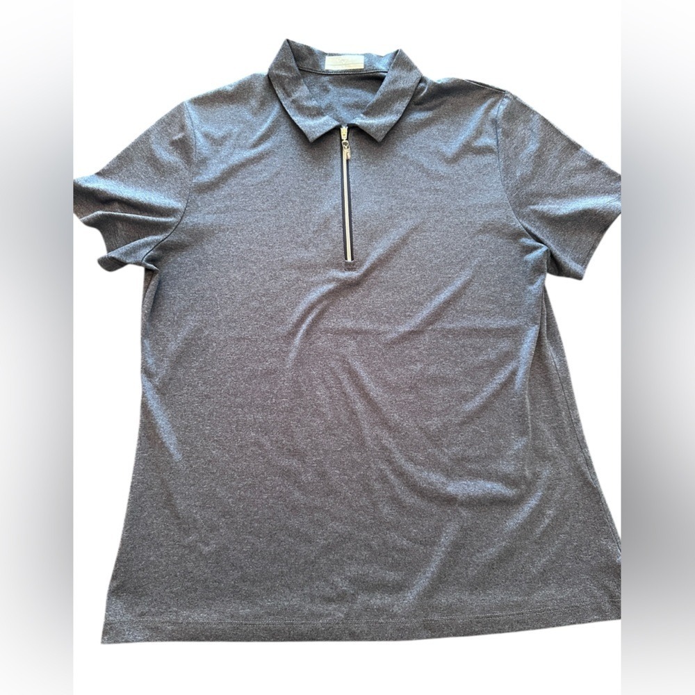 Callaway Golf Polo Women Large Gray Excellent Quarter Zip Short Sleeve Heathered